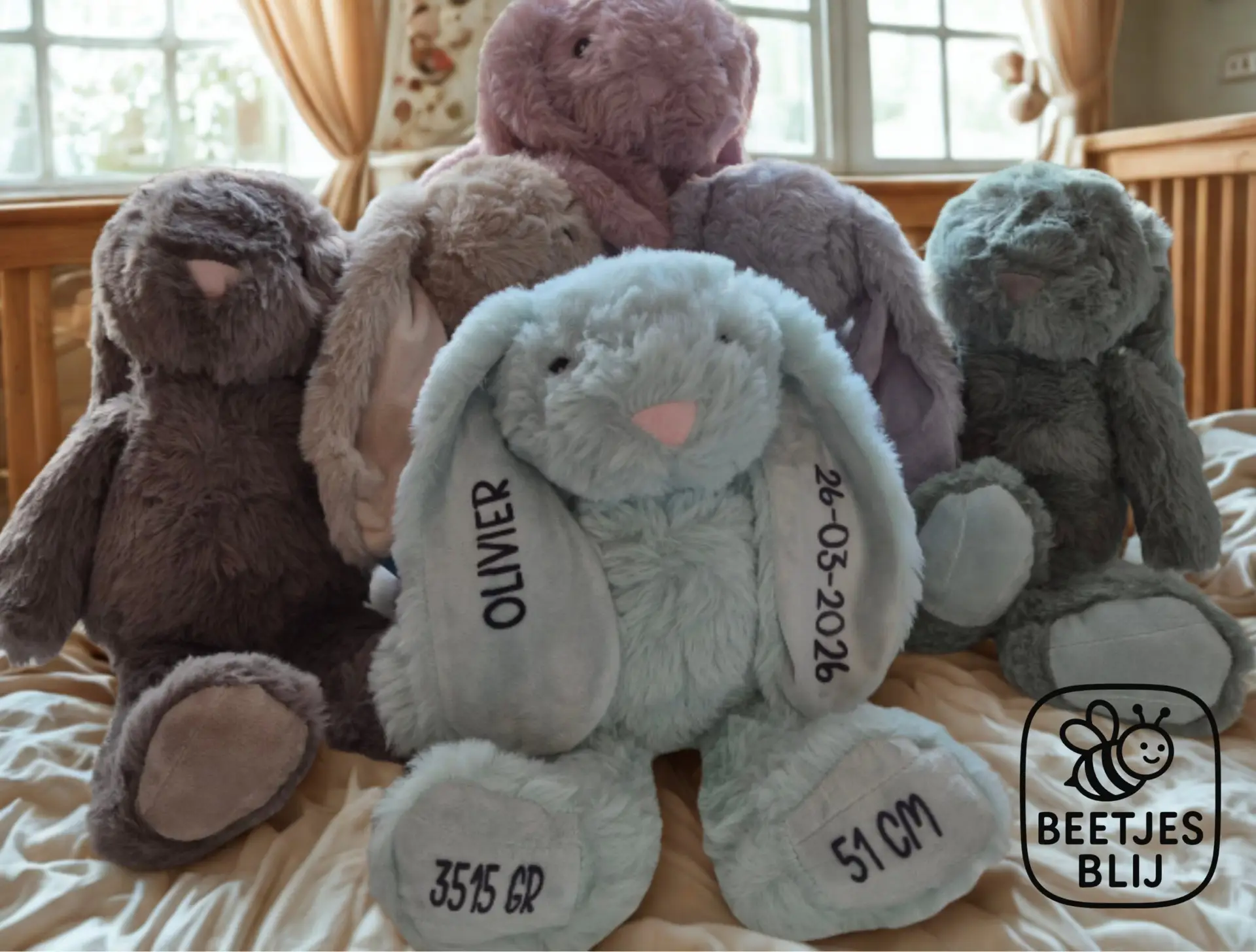 Geboorte knuffelkonijn; oren en voetjes gepersonaliseerd - Afbeelding 2